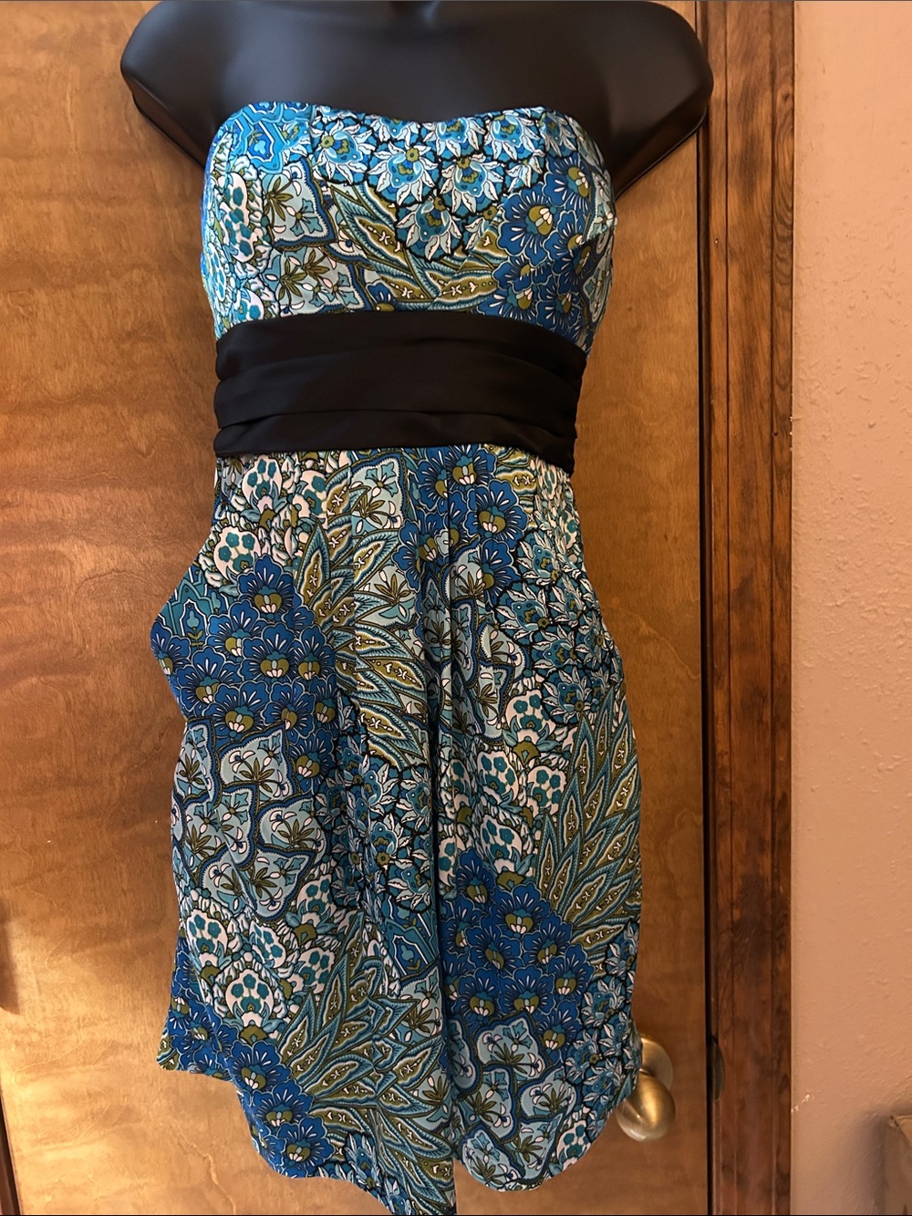 Strapless Blue Floral Fit & Flare Dress - Homecoming